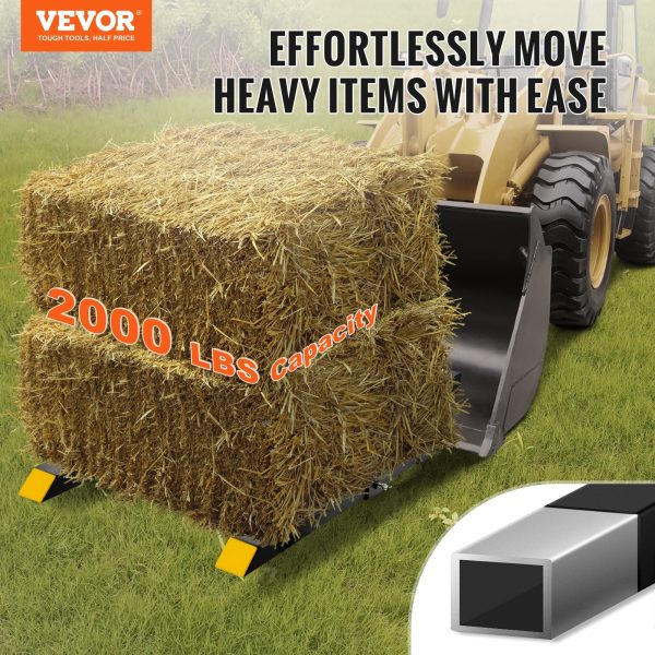 VEVOR Pallet Forks, 2000 Lbs Clamp On Pallet Forks,Total Length Tractor Bucket Forks With Adjustable Stabilizer Bar, Heavy Duty Pallet Forks For Tractor Attachments, Skid Steer, Loader Bucket