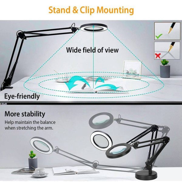 Magnifying Glass Desk Light Magnifier LED Lamp Reading Lamp With Base& Clamp 10X - Image 6