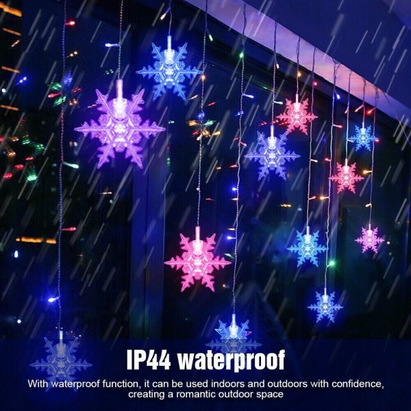 Christmas 96 LED Curtain Window Snowflake String Fairy Lights Waterproof Decor - Image 6