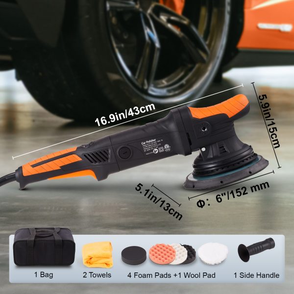 VEVOR Buffer Polisher, 6-Inch Random Orbital Polisher For Car Detailing, 6 Variable Speed 1900-4600RPM Dual Action Polisher Waxer Kit, With Detachable Handle For Car, Boat, Polishing, Waxing - Image 8