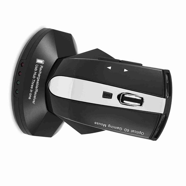 2.4GHz Rechargeable Wireless Optical Mouse Gaming Mice w/ Charging Dock Stand USB Hub Black - Image 9