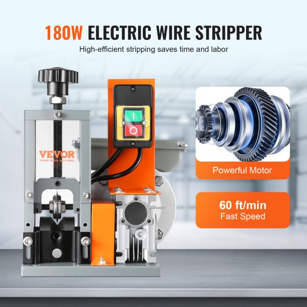 VEVOR Automatic Wire Stripping Machine,  Electric Motorized Cable Stripper, 180 W, 60 Ft Min Wire Peeler With Visible Stripping Depth Reference, For Scrap Copper Recycling - Image 4