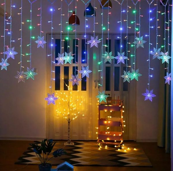 Christmas 96 LED Curtain Window Snowflake String Fairy Lights Waterproof Decor - Image 4