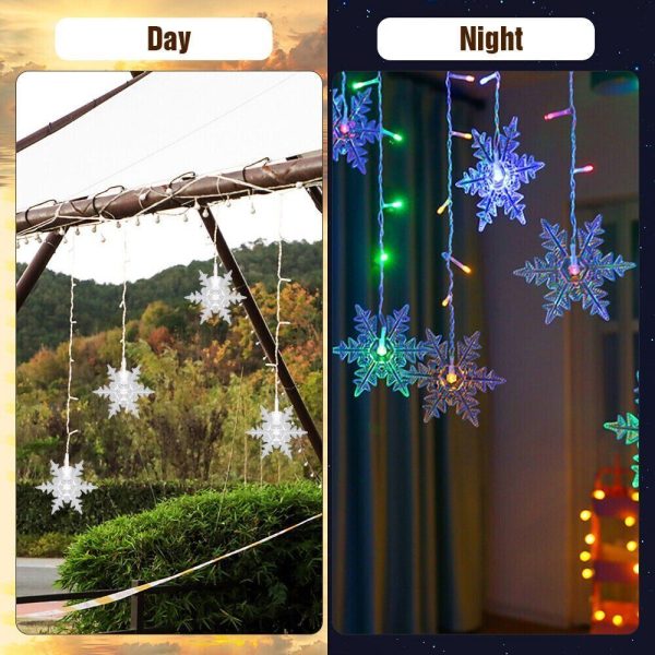 Christmas 96 LED Curtain Window Snowflake String Fairy Lights Waterproof Decor - Image 9