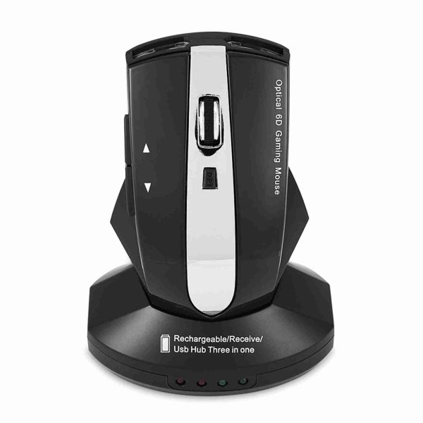 2.4GHz Rechargeable Wireless Optical Mouse Gaming Mice w/ Charging Dock Stand USB Hub Black - Image 2