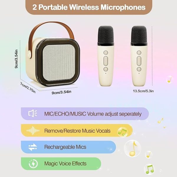 Portable Mini Wireless Speaker With 2 Wireless Microphones, Rechargeable RGB Light Speaker Set, HiFi Sound Home Karaoke Speaker Set ForHome Party Birthday - Image 5