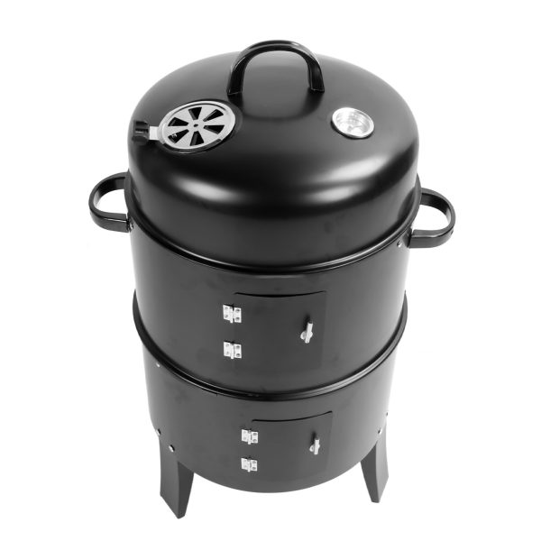 Vertical Charcoal Smoker 3 in 1 3 Layer Grill Barbecue Smoker BBQ Grill with Thermometer for Cooking - Image 9