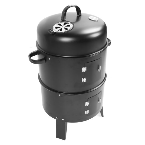 Vertical Charcoal Smoker 3 in 1 3 Layer Grill Barbecue Smoker BBQ Grill with Thermometer for Cooking - Image 4