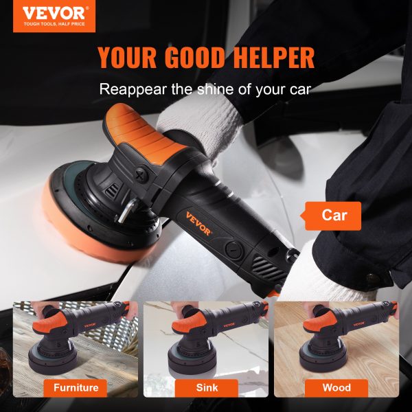 VEVOR Buffer Polisher, 6-Inch Random Orbital Polisher For Car Detailing, 6 Variable Speed 1900-4600RPM Dual Action Polisher Waxer Kit, With Detachable Handle For Car, Boat, Polishing, Waxing - Image 5