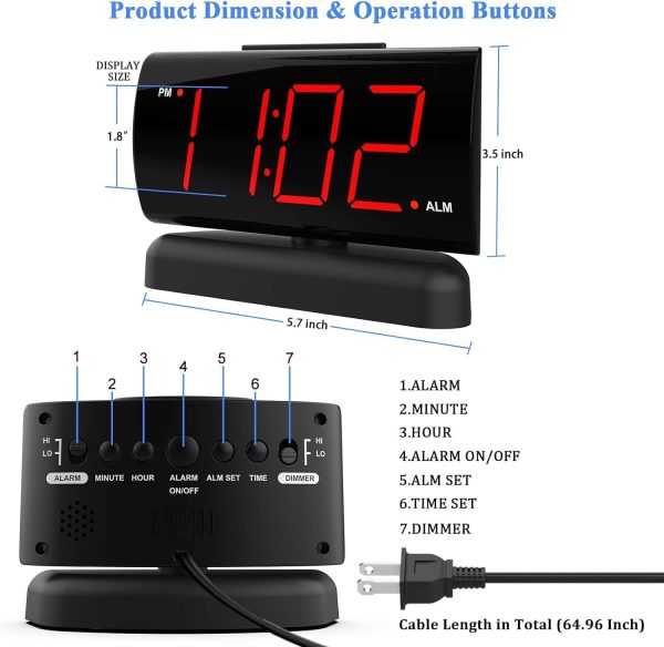 Alarm Clock Large Digital Rotating Base, 2-level Brightness Digital Clock Bedroom, Bedside Alarm Clock, Format Socket Power Supply - Image 3