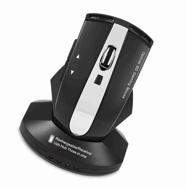 2.4GHz Rechargeable Wireless Optical Mouse Gaming Mice w/ Charging Dock Stand USB Hub Black - Image 7