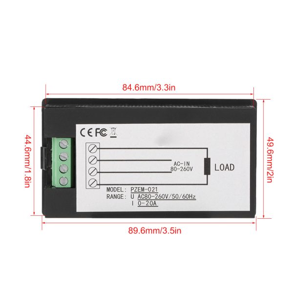 PEACEFAIR PZEM-021 LCD Display Digital AC Voltage Current Power Energy Meter 20A AC80-260V - Image 3