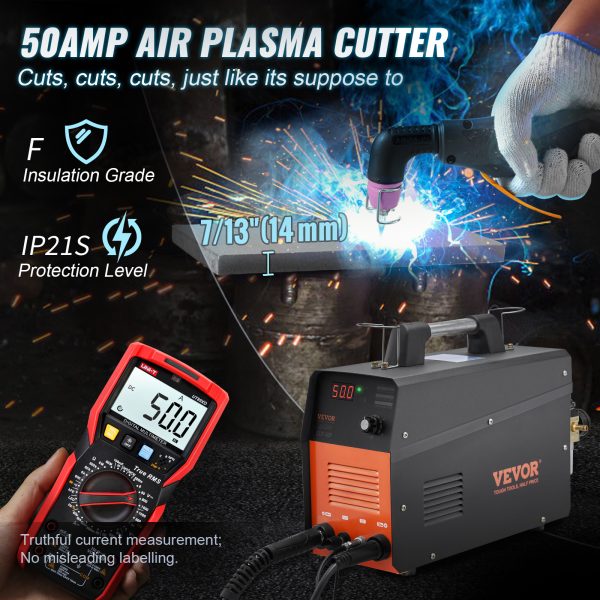 VEVOR Plasma Cutter, 50Amp, Non-Touch Pilot Arc Air Cutting Machine With Torch, 110V 220V Dual Voltage AC IGBT Inverter Metal Cutting Equipment For Clean Cut Aluminum And Stainless Steel, Black - Image 9