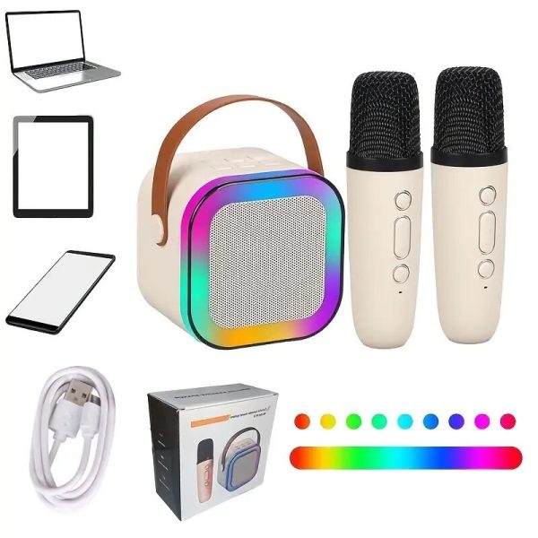 Portable Mini Wireless Speaker With 2 Wireless Microphones, Rechargeable RGB Light Speaker Set, HiFi Sound Home Karaoke Speaker Set ForHome Party Birthday - Image 2