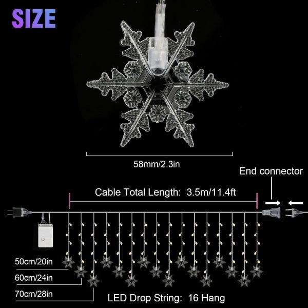 Christmas 96 LED Curtain Window Snowflake String Fairy Lights Waterproof Decor - Image 3