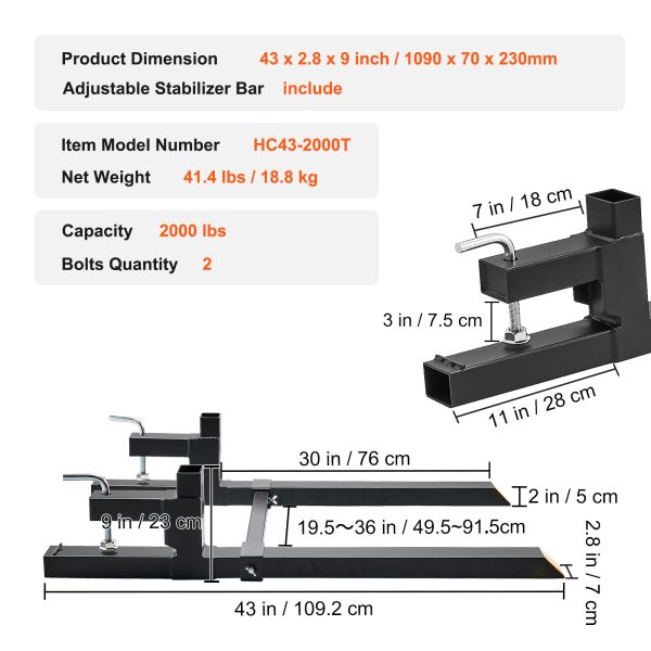 VEVOR Pallet Forks, 2000 Lbs Clamp On Pallet Forks,Total Length Tractor Bucket Forks With Adjustable Stabilizer Bar, Heavy Duty Pallet Forks For Tractor Attachments, Skid Steer, Loader Bucket - Image 9