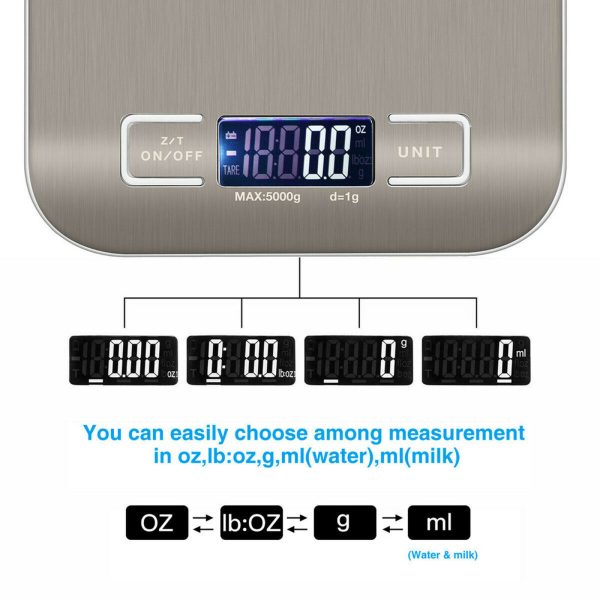 Digital Electronic Kitchen Food Diet Postal Scale Weight Balance 5KG 1g 11lb Kitchen Scales Stainless Steel Weighing For Food Diet Postal Balance Measuring LCD Precision Electronic - Image 6