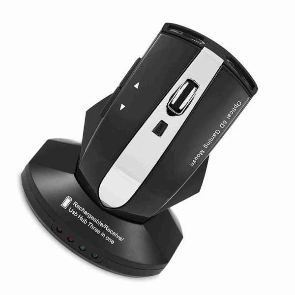 2.4GHz Rechargeable Wireless Optical Mouse Gaming Mice w/ Charging Dock Stand USB Hub Black - Image 6