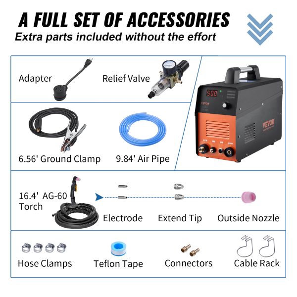 VEVOR Plasma Cutter, 50Amp, Non-Touch Pilot Arc Air Cutting Machine With Torch, 110V 220V Dual Voltage AC IGBT Inverter Metal Cutting Equipment For Clean Cut Aluminum And Stainless Steel, Black - Image 8