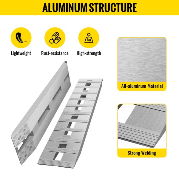 VEVOR 60'X 12 X 2.5inch Aluminum Trailer Ramps 6000LBS Total Beavertail Hook End 1 Pair 2 Ramps - Image 4