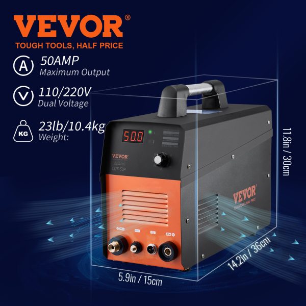 VEVOR Plasma Cutter, 50Amp, Non-Touch Pilot Arc Air Cutting Machine With Torch, 110V 220V Dual Voltage AC IGBT Inverter Metal Cutting Equipment For Clean Cut Aluminum And Stainless Steel, Black - Image 3