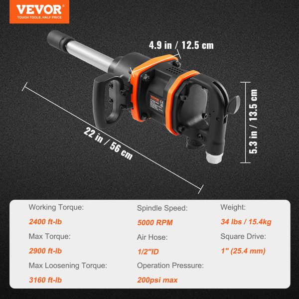 VEVOR 1 Inch Air Impact Wrench, Up To 3160 Ft-lbs High Reverse Torque Output 1inch Pneumatic Impact Gun - Image 5