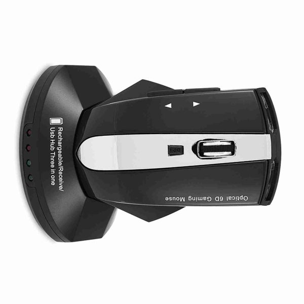 2.4GHz Rechargeable Wireless Optical Mouse Gaming Mice w/ Charging Dock Stand USB Hub Black - Image 3