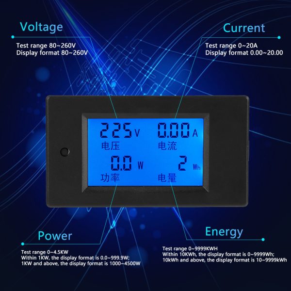 PEACEFAIR PZEM-021 LCD Display Digital AC Voltage Current Power Energy Meter 20A AC80-260V - Image 7